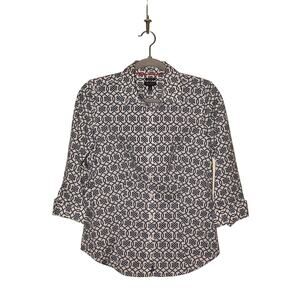 TALBOTS $68 Wrinkle Resistant Geometric Print Button Down Top Size 2